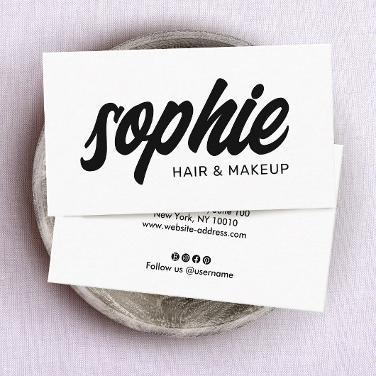 Vet handgeschreven penseelscript zwart witte schoo visitekaartje