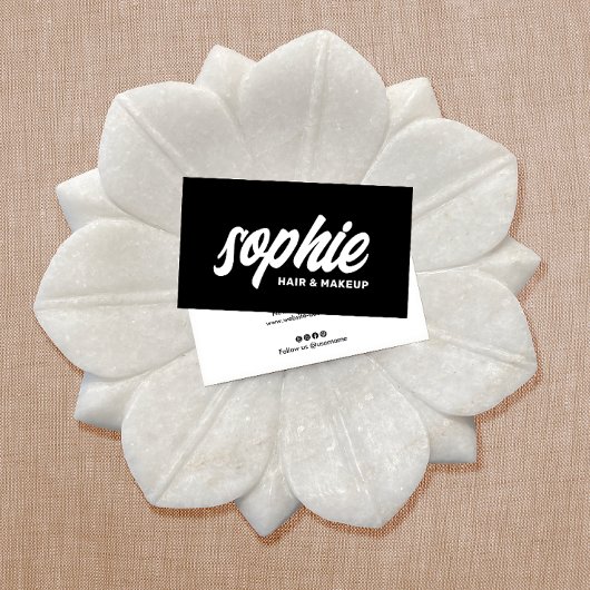 Vet handgeschreven penseelscript zwarte schoonheid visitekaartje