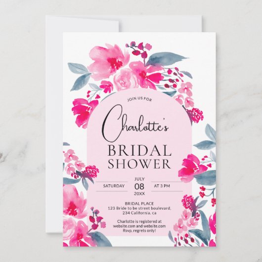 Vet heet roze blauw bloemenboog chique vrijgezelle kaart (Voorkant)