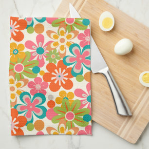Vet Held Retro Abstract Bloemmotief Theedoek