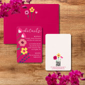 Vet & Helder Fuchsia Roze Bloemen Bruiloft QR Code Informatiekaartje