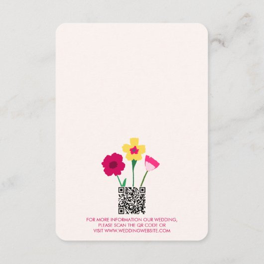 Vet & Helder Fuchsia Roze Bloemen Bruiloft QR Code Informatiekaartje (Achterkant)