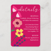 Vet & Helder Fuchsia Roze Bloemen Bruiloft QR Code Informatiekaartje (Voorkant)