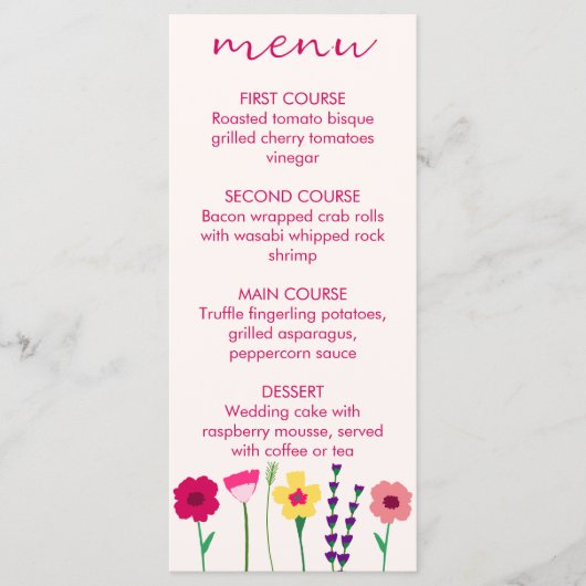 Vet & Helder Fuchsia Roze Kleurrijke Bloemen Bruil Menu (Voorkant)