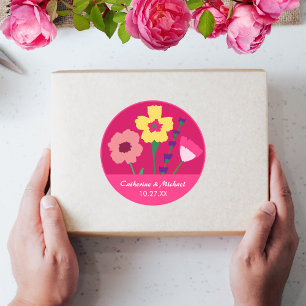 Vet & Helder Fuchsia Roze Kleurrijke Bloemen Bruil Ronde Sticker