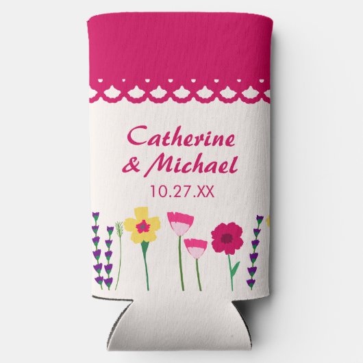 Vet & Helder Fuchsia Roze Kleurrijke Bloemen Bruil Seltzer Blikjeskoeler (Achterkant)