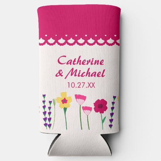 Vet & Helder Fuchsia Roze Kleurrijke Bloemen Bruil Seltzer Blikjeskoeler (Voorkant)