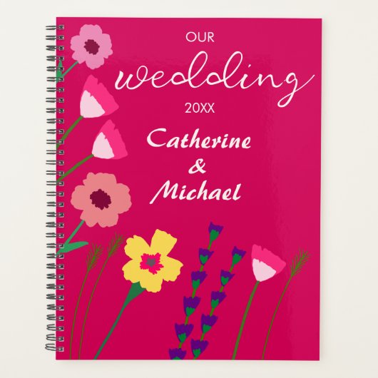 Vet & Helder Fuchsia Roze Lente Bloemen Bruiloft Planner (Voorkant)