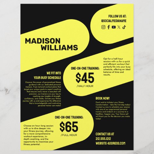 Vet Helder Geel Personal Trainer Foto Flyer (Achterkant)