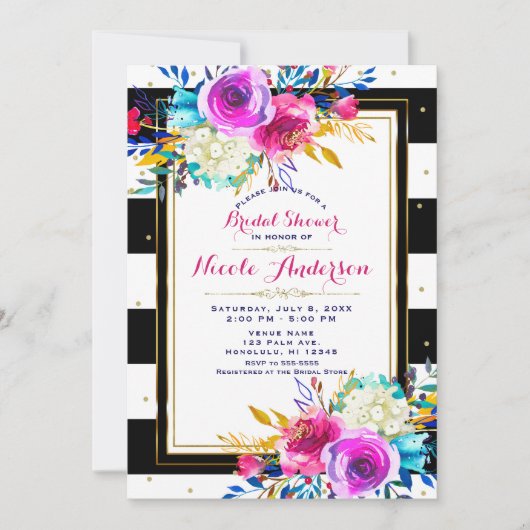 Vet Helder Kleurrijk Bloemen Zwart & Wit Strepen Kaart (Voorkant)