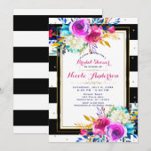 Vet Helder Kleurrijk Bloemen Zwart & Wit Strepen Kaart (Voorkant / Achterkant)