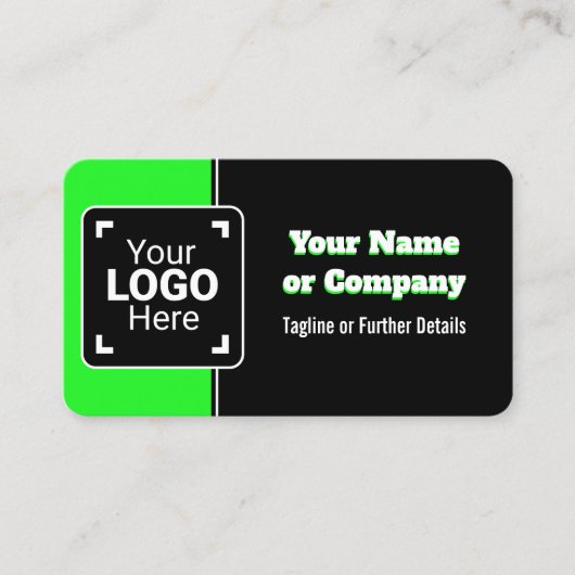 Vet, helder limoengroen, zwart & wit eigen merk visitekaartje (Voorkant)