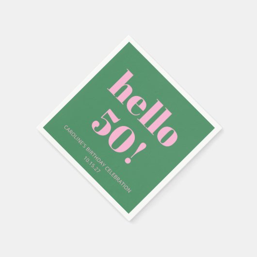 Vet Helder Modern Retro Roze Groen 50ste Verjaarda Servet (Hoek)