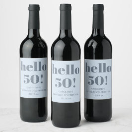 Vet Helder Modern Retro Zachte Blauwe 50e Verjaard Wijn Etiket