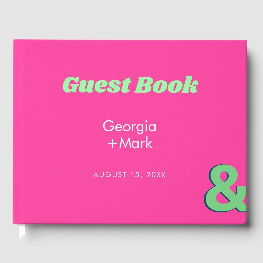 Vet & Helder Retro Ampersand Roze Fuchsia Bruiloft Gastenboek (Voorkant)
