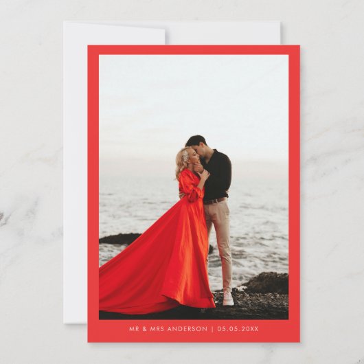 Vet Helder Rood Roze Mid Century Mod Foto Bruiloft Bedankkaart (Achterkant)