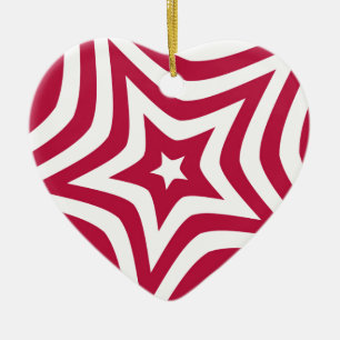 Vet & Helder Rood & Witte Ster in een Vectorpatroo Keramisch Ornament