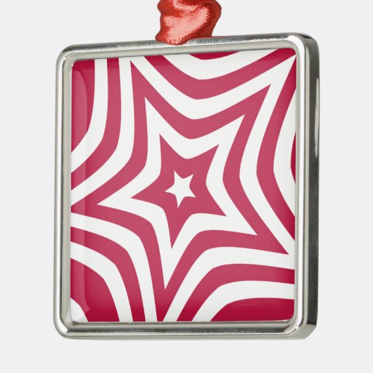 Vet & Helder Rood & Witte Ster in een Vectorpatroo Metalen Ornament (Links)
