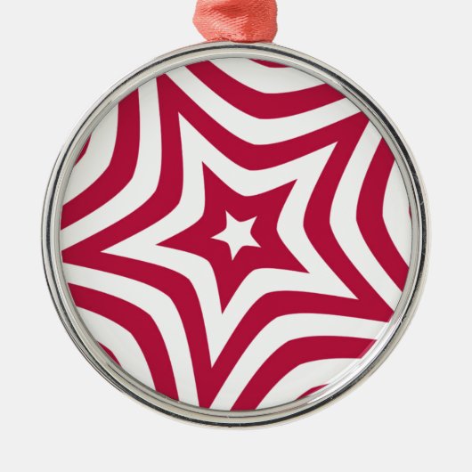 Vet & Helder Rood & Witte Ster in een Vectorpatroo Metalen Ornament (Voorkant)