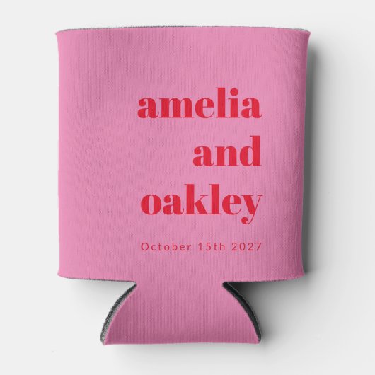 Vet Helder Roze en Rode Retro Custom Wedding Blikjeskoeler (Voorkant)