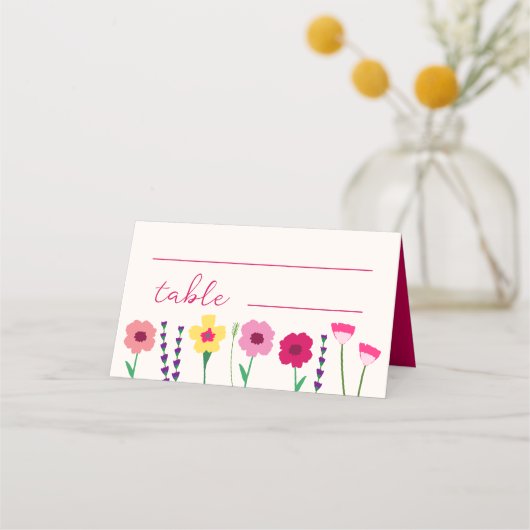 Vet & Helder Roze Kleurrijke Lente Bloemen Bruilof Plaatskaartje (Voorkant)