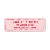 Vet Helder Roze Rood Retro Wavy Retour Adres Etiket (Voorkant)
