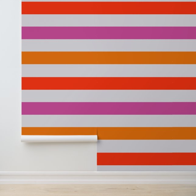 Vet Helder Roze Rood & Sinaasappel Gestreept Patro Behang (Applicatie)