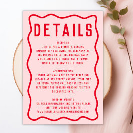 Vet Helder Roze Rood Squiggle Wavy Retro Bruiloft Informatiekaartje