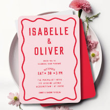 Vet Helder Roze Rood Squiggle Wavy Retro Bruiloft