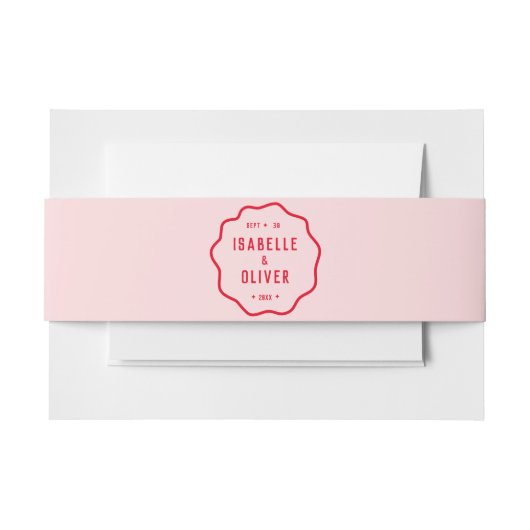 Vet Helder Roze Rood Squiggle Wavy Retro Bruiloft Uitnodigingen Wikkel (Voorkant Voorbeeld)