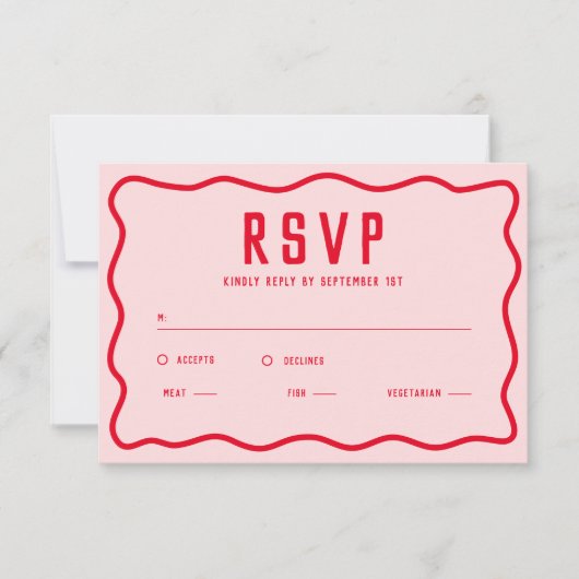 Vet Helder Roze Rood Squiggle Wavy Retro Curve RSVP Kaartje (Voorkant)