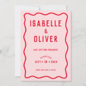 Vet Helder Roze Rood Squiggle Wavy Retro Foto Save The Date (Voorkant)