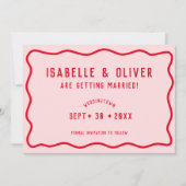 Vet Helder Roze Rood Squiggle Wavy Retro Foto Save The Date (Voorkant)