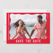 Vet Helder Roze Rood Squiggle Wavy Retro Foto Save The Date (Achterkant)