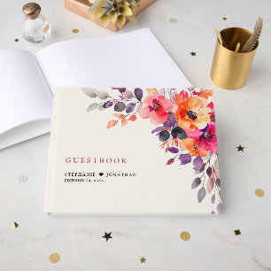 Vet Helder Roze Sinaasappel Waterverf Bloemen Huwe Gastenboek