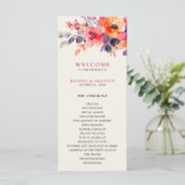 Vet Helder Roze Sinaasappel Waterverf Bloemen Huwe Programmakaart (Staand voorkant)