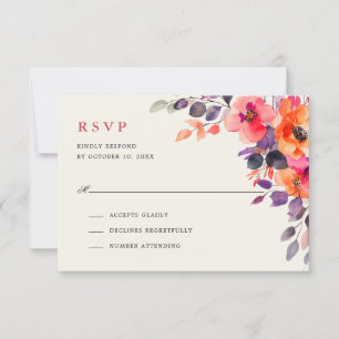 Vet Helder Roze Sinaasappel Waterverf Bloemen Huwe RSVP Kaartje