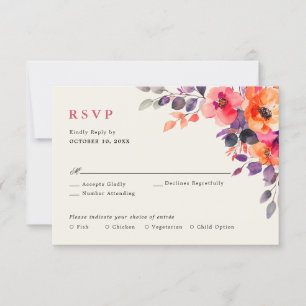 Vet Helder Roze Sinaasappel Waterverf Bloemen Huwe RSVP Kaartje