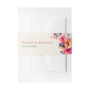 Vet Helder Roze Sinaasappel Waterverf Bloemen Huwe Uitnodigingen Wikkel