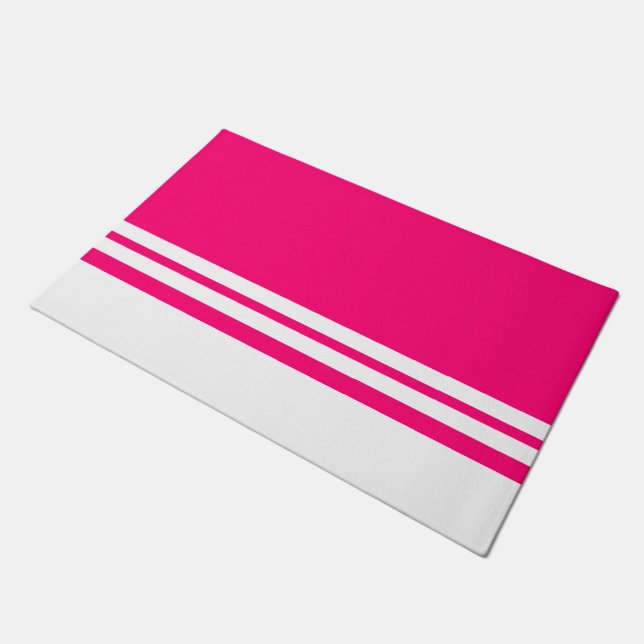 Vet Helder Roze Wit Bottom Edge Racing Stripes Deurmat (Schuin)