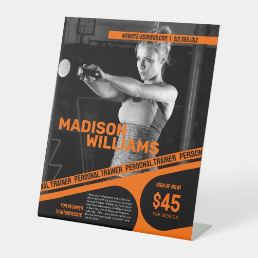 Vet Helder Sinaasappel Personal Trainer Foto Reclamebord Met Voetstuk (Voorkant)