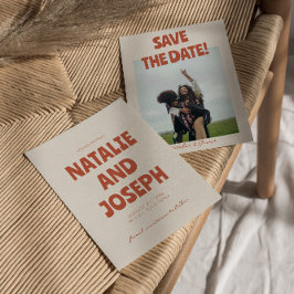 Vet Heldere Funky Retro Unieke Foto Huwelijk Save The Date