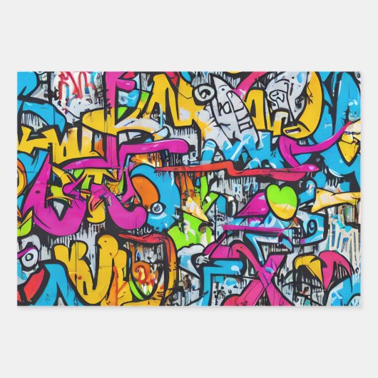 Vet Heldere Kleuren Graffiti Street Art Patroon Inpakpapier Vel (Voorkant 3)