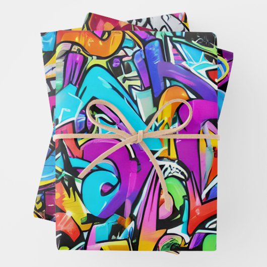 Vet Heldere Kleuren Graffiti Street Art Patroon Inpakpapier Vel (In situ)