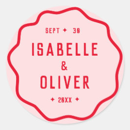 Vet heldere roze rode kronkelige golvende retrocur ronde sticker