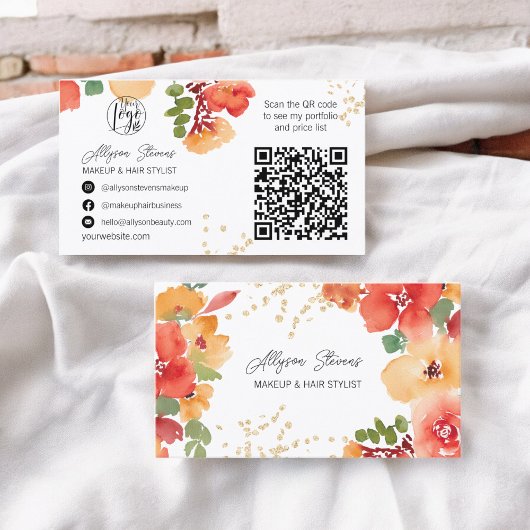 Vet herfst bloemengoud make-up haar logo qr code visitekaartje