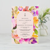 Vet herfst oversize bloemige waterverf foto bruilo kaart (Staand voorkant)