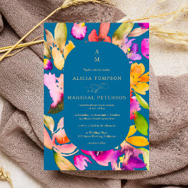 Vet herfst oversize bloemige waterverf foto bruilo kaart