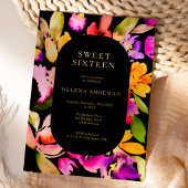 Vet herfst oversize bloemige waterverf Sweet 16 Folie Uitnodiging