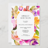 Vet herfst oversize bloemige waterverf Sweet 16 Kaart (Voorkant)